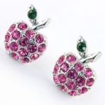 Designer Inspired Adorable Pink Sparkling Crystal Embellished Apple Stud 1/2 Stud Earrings