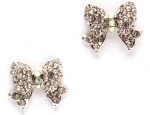 Adorable Ribbon Bow Princess Stud Earrings with Sparkling Clear and AB Austrian Crystals (style 2)