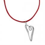 Sterling Silver Gifts to Inspire Freeform Heart Pendant on Red Satin Cord