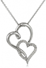Sterling Silver Diamond Double Open Heart Pendant Necklace (1/10 cttw, I-J Color, I2-I3 Clarity), 18