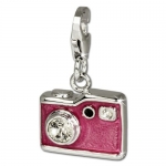 SilberDream Charm pink enameled camera with white Zirconia, 925 Sterling Silver Charms Pendant with Lobster Clasp for Charms Bracelet, Necklace or Earring FC660