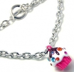 Adorable Small Juicy Inspired Dark Pink Cupcake w/ Frosting and Sparkling Rainbow Crystal Sprinkles Charm Bracelet