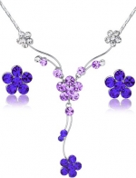 Crystal Flower Necklace and Earring Set (Purple and Blue) 3005801