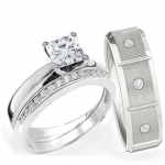 3 Pieces His & Hers, Men's & Women's STAINLESS STEEL Engagement Wedding Bridal Ring Set (Size Men's 10 Women's 10)