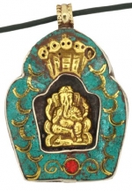 White Metal Turqupise Tibetan Ganesha, Lord of Success, Ganesh Pendant Necklace