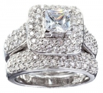 Vintage Style Large Cz Wedding Engagement Ring Set Sterling Silver (6)