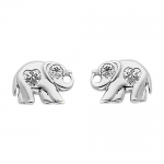 .925 Sterling Silver Rhodium Plated Elephant CZ Stud Earrings with Screw-back for Children & Women