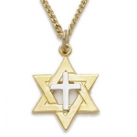 5/8 14k Gold Plating Over Sterling Silver 2-tone Star of David/cross Necklace on 18 Chain