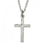 Sterling Silver Rhodium Finish 3/4 Engraved Cross Necklace on 18 Chain