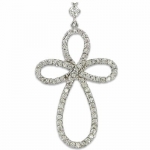 Sterling Silver Bow Cross and Drop-Y Chain with Crystal Cubic Zirconia Stones on 18 Chain