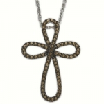 Sterling Silver Bow Cross Necklace with Smokey Topaz Cubic Zirconia Stones on 18 Chain