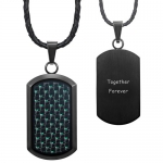 Willis Judd New Mens Black Stainless Steel Dog Tag Pendant Engraved Together Forever with Green Carbon Fiber on Genuine Leather Necklace Packed in a Free Black Velvet Gift Pouch