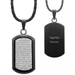 Willis Judd New Mens Black Stainless Steel Dog Tag Pendant Engraved Together Forever with White Carbon Fiber on Genuine Leather Necklace Packed in a Free Black Velvet Gift Pouch