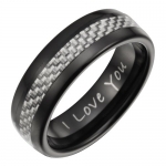 Willis Judd Mens New Black 7mm Tungsten Ring Engraved I Love You With Silver Carbon Fiber In Black Velvet Ring Box Size 12