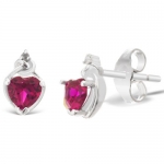 2/3ct Created Ruby and Diamond Heart Shaped Earrings