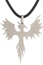Men's Stainless Steel Phoenix Pendant Necklace with Leather Cord