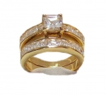 Yellow Gold Ip Wedding Engagement Ring Set Stainless Steel (7)