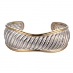 18k Yellow Gold Plated Sterling Silver Two-Tone Textured Cuff Bracelet, 7.25