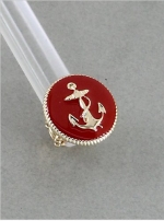 Designer Inspired Red Anchor Ring | Stretch FIT | Gold-red | 1 Inch | Anchor, Epoxy |