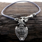 Silver Stainless Steel Women or Mens Kings Crown Necklace. Mens Stainless Steel Blue Leather Chain Necklace - Crown Shield Pendant. Size: 24 Inch Long.