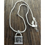 Designer Inspired Silver Stainless Steel Women or Mens Necklace, 24 Mens Stainless Steel Metal Chain Necklace - Crystal Lock Fleur De Lis Pendant