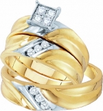 Men's Ladies 10k Yellow and White Gold .38 Ct Round Cut Diamond His Her Engagement Wedding Bridal Ring Set (ladies size 7, men size 10)