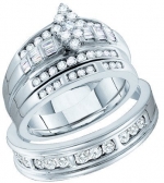14K White Gold 1.15 Ct Round Diamond Flower Engagement Ring Wedding Band Bridal Trio Set