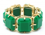 Heirloom Finds Square Resin Emerald Green Gem Stone Stretch Cuff Bracelet in Gold Tone and The Color of the Year
