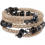Heirloom Finds Crystal and Black Beaded Gold Tone Mesh Coil Wrap Bracelet