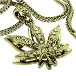 Small Silver plated Hip Hop Bling Iced Out Leaf Pendant with 24 inch Chain