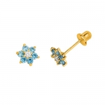 14K Yellow Gold Plated 6.3mm(H)x5.7mm(W) Flower December CZ Stud Earrings with Screw-back for Children & Women