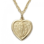 10k Gold Filled 1/2 Engraved Heart Shaped Miraculous Medal on 18 Chain