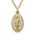 10k Gold Filled 3/4 Oval Engraved Miraculous Medal on 18 Chain