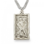 Sterling Silver 1 Rectangle Engraved St. Christopher Medal on 20 Chain