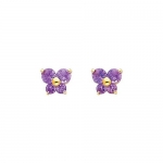 14K Yellow Gold February CZ Birthstone Butterfly Stud Earrings for Baby and Children (Amethyst, Purple)