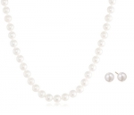 14k Yellow Gold Akoya Cultured Pearl 6.5-7mm Necklace and Stud Earring Set