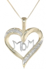 10k Yellow Gold with Diamonds MOM Heart Pendant Necklace (0.08 cttw, I-J Color, I2-I3 Clarity), 18
