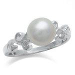 7MM Natural White Pearl 925 Sterling Silver Victorian Swirl Ring Size 8
