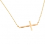 18K Yellow Gold Quality Plated Sideways Cross Design Necklace Charm Pendant (Adjustable from 16 - 18)