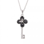 Plusminus Women's Rhinestone Key Pendant Chain Necklace Black