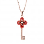 Plusminus Women's Rhinestone Key Pendant Chain Necklace Red