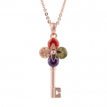 Plusminus Women's Rhinestone Key Pendant Chain Necklace Colorful