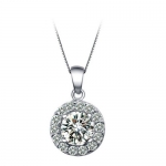 Fineplus Round Zircon Charm Pendant Crystal Necklaces For Women White Gold