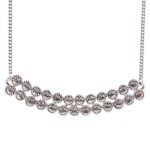 Plusminus Women's Antique White Rhinestone Double Layer Pendant Chain Necklace Silver