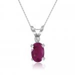 14K White Gold Oval Ruby and Diamond Pendant 18 Chain 1/2ct