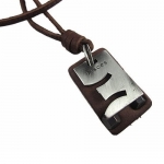 Top Value Jewelry - Genuine Leather Adjustable Necklace with Brushed Chrome 'Pisces' Pendant