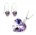 Queenberry Swarovski Elements Crystal Vitrail Light Purple Heart Love Pendant Sterling Silver Adjustable Chain Necklace 16'' W/ 2'' Extender 18'' And 1 Pair Of Earrings With Swirl Hook Made With Swarovski Elements
