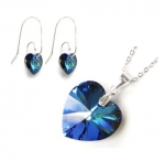 Queenberry Swarovski Elements Crystal Bermuda Blue Heart Love Pendant Sterling Silver Adjustable Chain Necklace 16'' W/ 2'' Extender 18'' And 1 Pair Of Earrings With Swirl Hook Made With Swarovski Elements