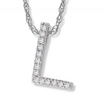 14K White Gold Diamond L Initial Pendant, 16 Necklace