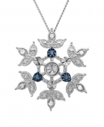 Blue and White Diamond Snowflake Pendant in Sterling Silver on an 18inch Chain